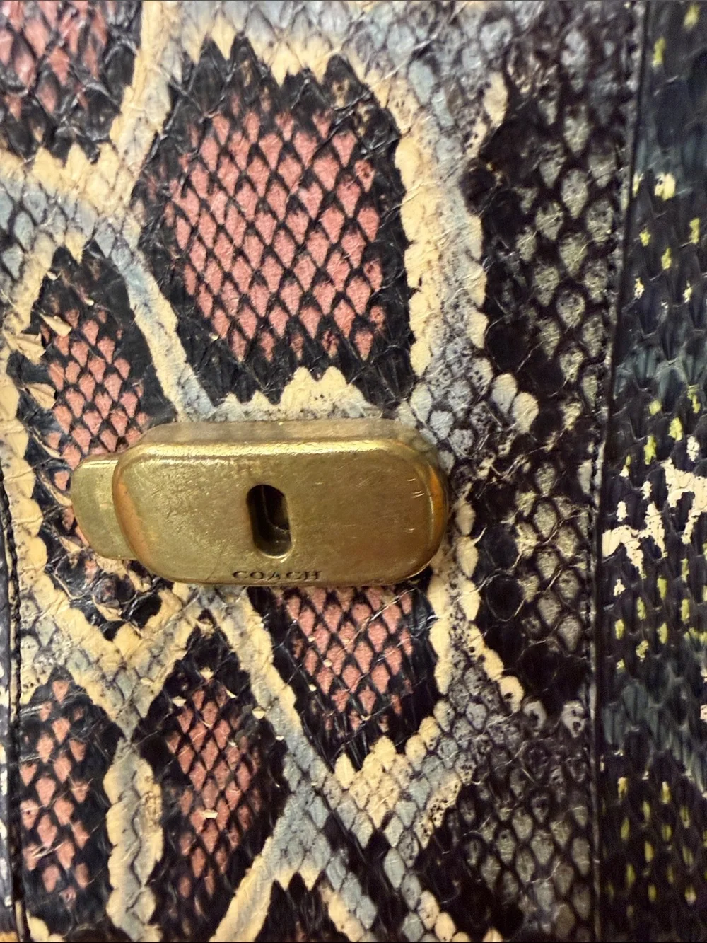 Coach Black, Cream & Multicolor Snakeskin Accent Satchel